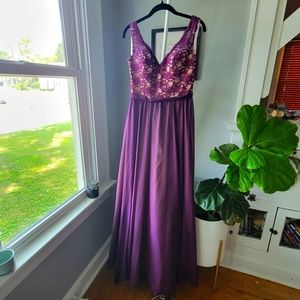 Mori lee plum lace bridesmaid dress
